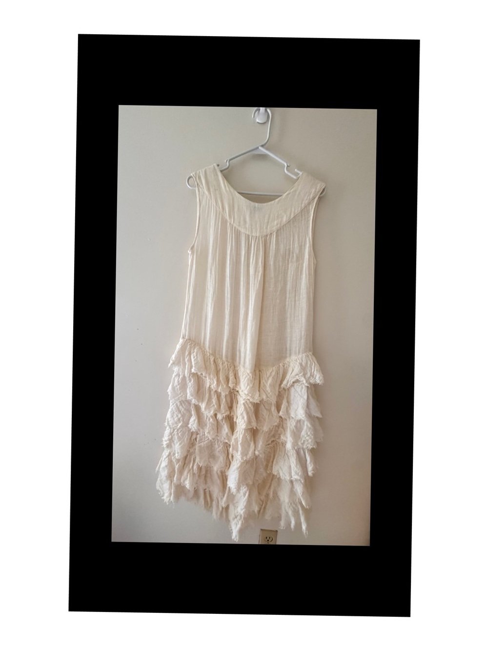 Grizas Ivory Linen Blend Ruffle Tunic Dress Boho Cottagecore - Picture 2 of 5